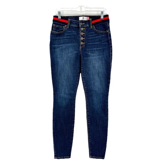 Cabi Button Fly Skinny Jeans Womens Size 6 Blue Denim Red Blue Waist Stretch Mom - Picture 2 of 8